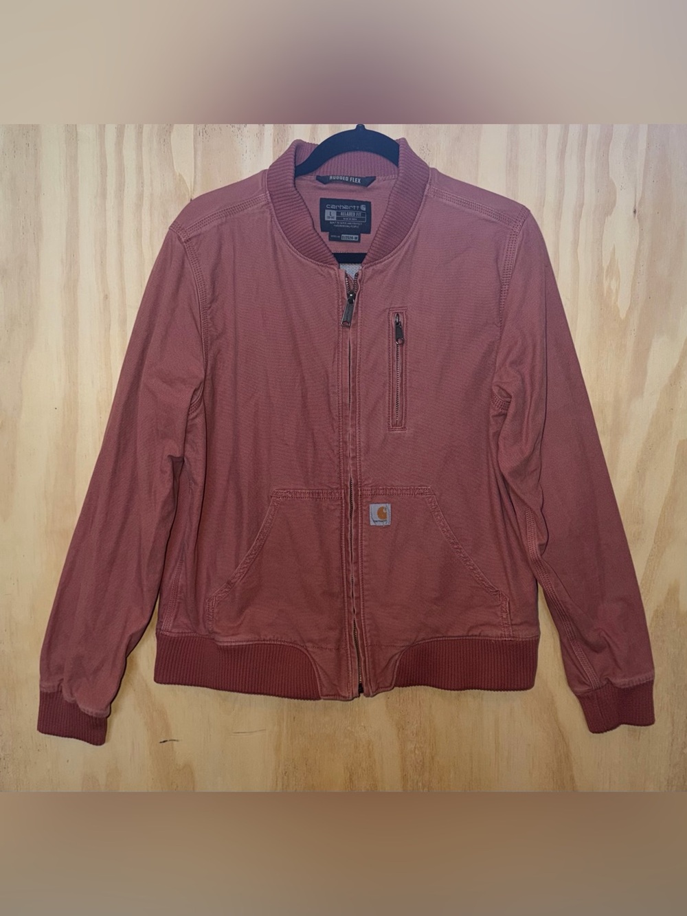 Carhartt Womens Large Canvas Rugged Flex Crawford Bomber Jacket Rose Country GUC